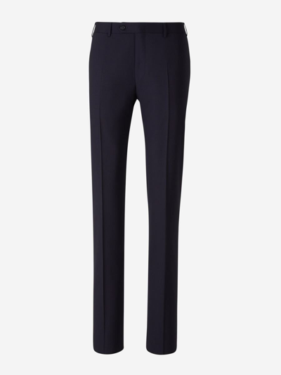 Shop Canali Classic Wool Trousers In Navy Colour