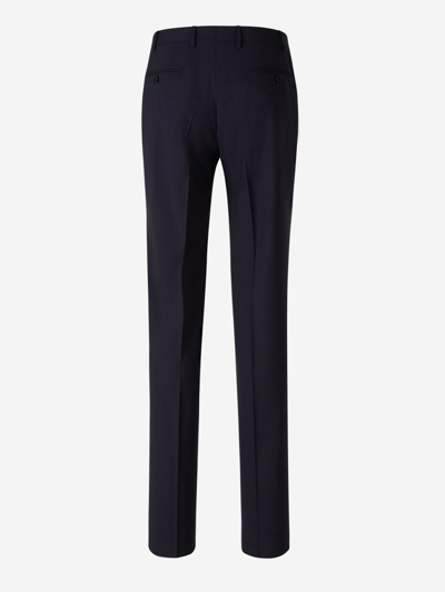 Shop Canali Classic Wool Trousers In Navy Colour