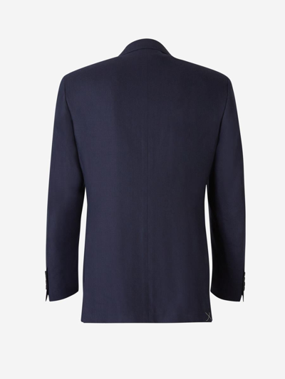 Shop Canali Linen And Wool Blazer In Blau Nit