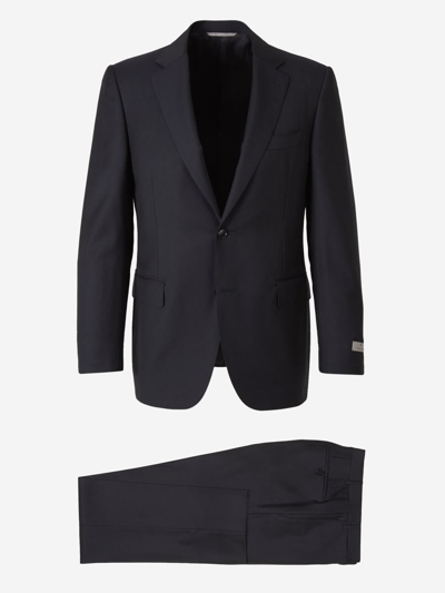 Shop Canali Wool Suit In Night Blue Colour