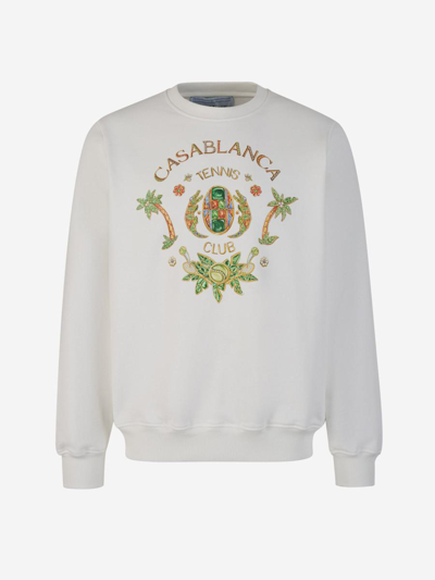 Shop Casablanca Round Neck Sweatshirt In Blanc