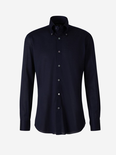 Shop Fray Cotton Piqué Shirt In Dark Blue