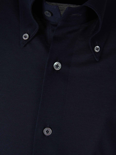 Shop Fray Cotton Piqué Shirt In Dark Blue