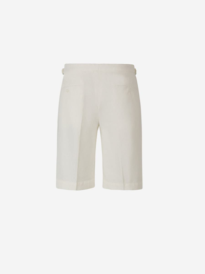 Shop Incotex Cotton And Linen Bermuda Shorts In White