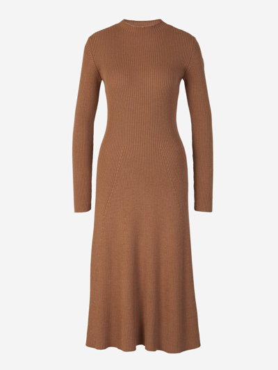 Shop Moncler Midi Knit Dress In Caramel