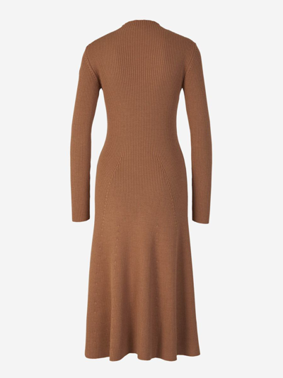 Shop Moncler Midi Knit Dress In Caramel