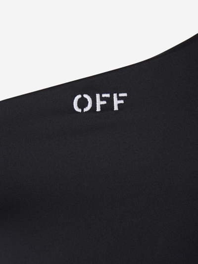 Shop Off-white Asymmetrical Logo Swimsuit In Negre