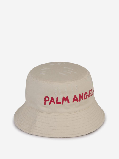 Shop Palm Angels Fisherman Hat Logo In Beix