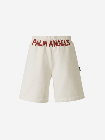 Shop Palm Angels Logo Cotton Shorts In Beix
