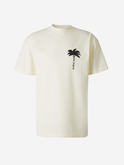 Shop Palm Angels Printed Cotton T-shirt In Groc Clar