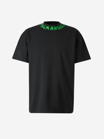 Shop Palm Angels Printed Logo T-shirt In Negre