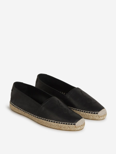 Shop Saint Laurent Toscano Volanato Leather Espadrilles In Negre