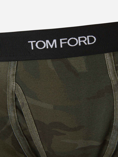 Shop Tom Ford Logo Cotton Boxer In Camuflatge Verd