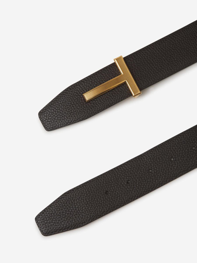 Shop Tom Ford Reversible Leather Logo Belt In Dark Brown And Black