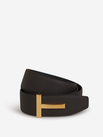 Shop Tom Ford Reversible Leather Belt In Dark Brown And Black