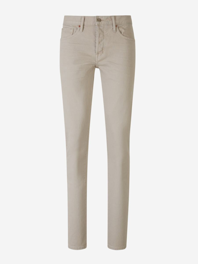 Shop Tom Ford Slim Cotton Jeans In Gris Clar