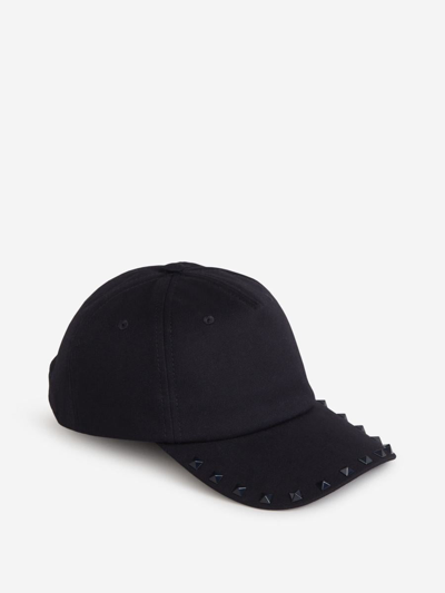 Shop Valentino Garavani Cotton Studded Cap In Negre