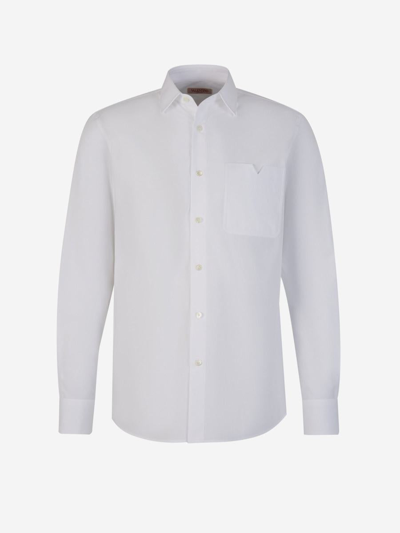 Shop Valentino Pocket Cotton Shirt In Blanc