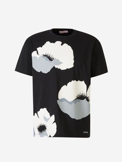 Shop Valentino Printed Cotton T-shirt In Negre