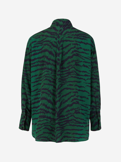 Shop Victoria Beckham Tiger Silk Blouse In Verd Fosc
