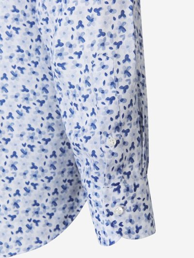 Shop Vincenzo Di Ruggiero Floral Cotton Shirt In White And Navy Blue