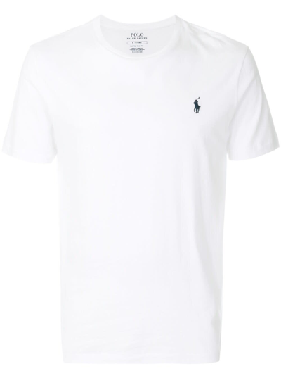 Shop Polo Ralph Lauren Mans White Cotton T-shirt With Logo In Bianco
