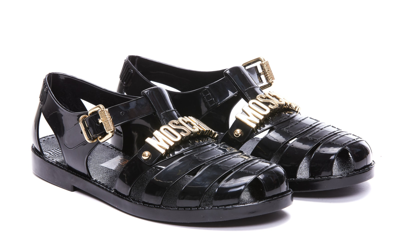 Shop Moschino Jelly Sandals With Lettering Logo In Nero