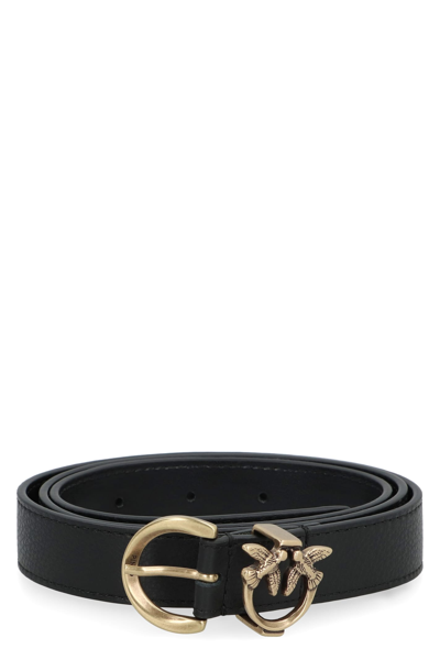 Shop Pinko Logo Buckle Leather Belt  In Black/gold