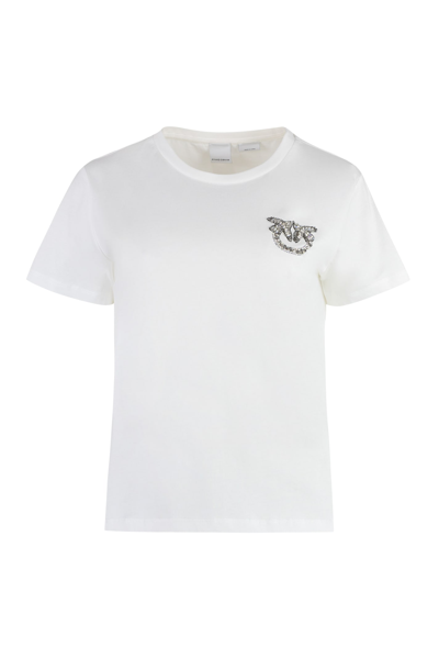 Shop Pinko Nambrone Decorative Inserts Crew-neck T-shirt In White
