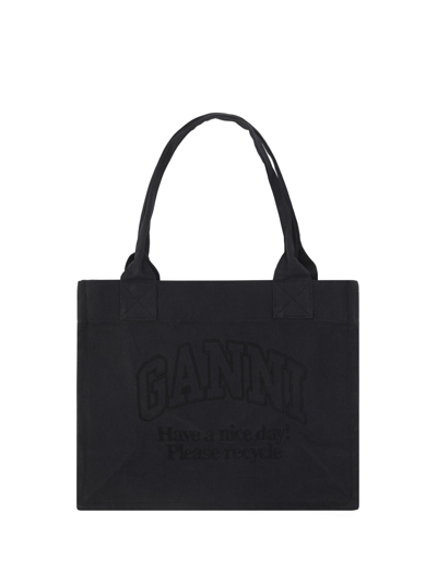 Shop Ganni Easy Shopper Handbag In Phantom
