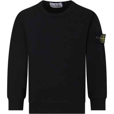 Shop Stone Island Junior Black Sweatshirt For Boy With Iconic Logo