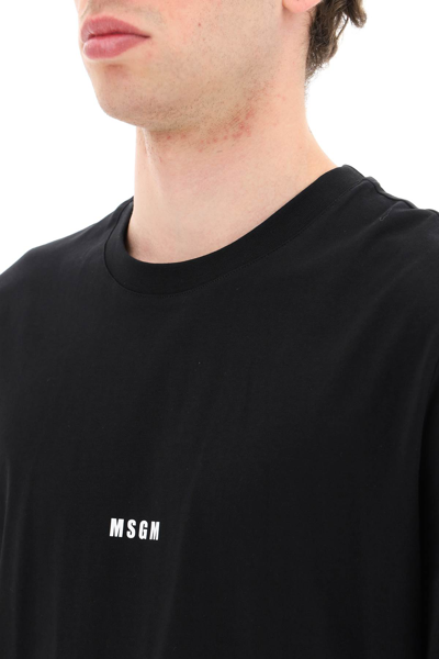 Shop Msgm Crewneck T-shirt Featuring Micro Logo Print In Nero