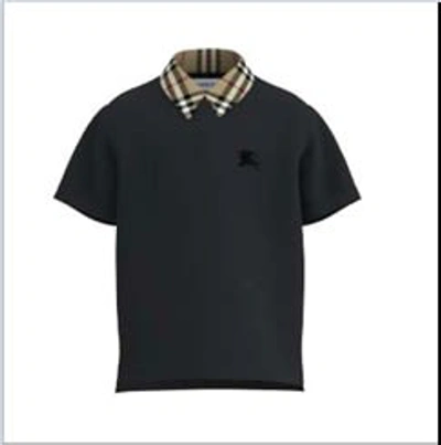 Shop Burberry Black Polo Shirt For Boy With Vintage Check On The Collar In Nero