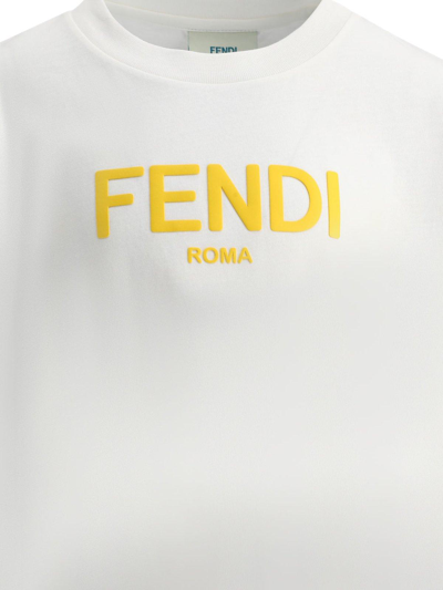 Shop Fendi Logo Printed Crewneck T-shirt In Bianco