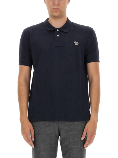 Shop Ps By Paul Smith Polo Shirt With Zebra Patch In Blu