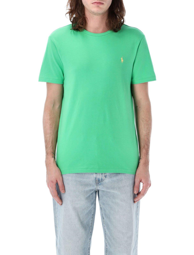 Shop Polo Ralph Lauren Logo-embroidered Crewneck T-shirt In Verde