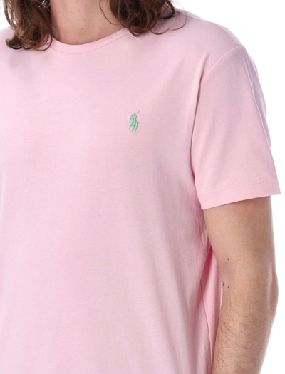 Shop Polo Ralph Lauren Logo-embroidered Crewneck T-shirt  In Pink