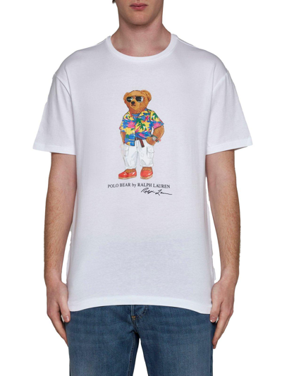 Shop Polo Ralph Lauren Polo Bear Printed Crewneck T-shirt In White Beach Club Bear