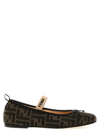 Shop Fendi Junior Ballet Flats In Marrone