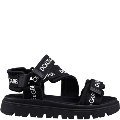 Shop Dolce & Gabbana Black Sandals For Girl With Logo In Nero