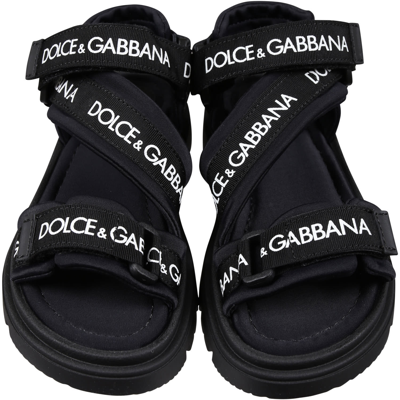 Shop Dolce & Gabbana Black Sandals For Girl With Logo In Nero