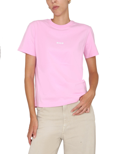 Shop Msgm Micro Logo T-shirt In Rosa