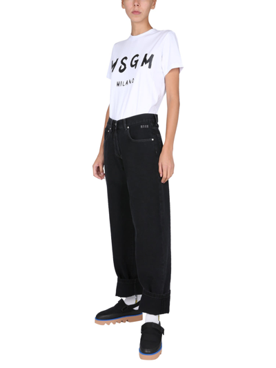 Shop Msgm T-shirt With Logo In Bianco