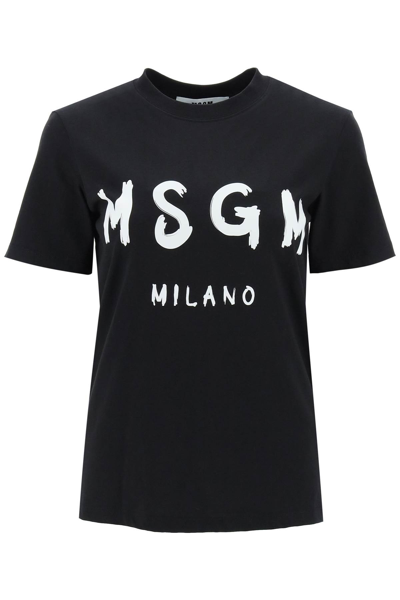 Shop Msgm T-shirt With Brushed Logo In Nero