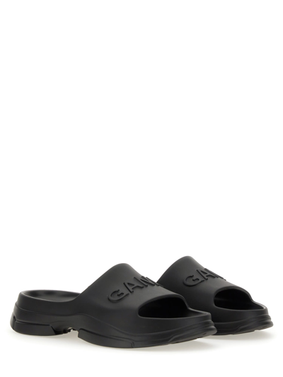 Shop Ganni Slide Sandal With Logo In Black