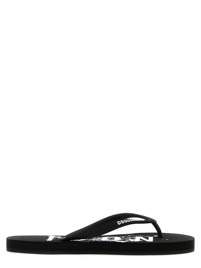 Shop Dsquared2 Icon Long Thong Sandals In Black