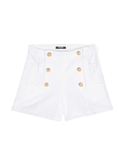 Shop Balmain Shorts Denim In White/gold
