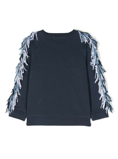 Shop Stella Mccartney Fringed Sweatshirt With Star Print In Blue Cotton Girl