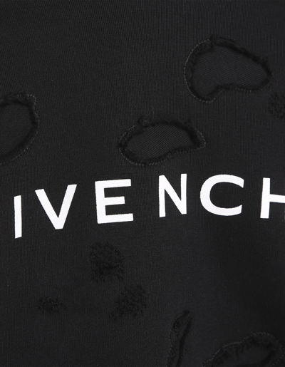 Shop Givenchy Black Hoodie With Logo And Distressed Effect