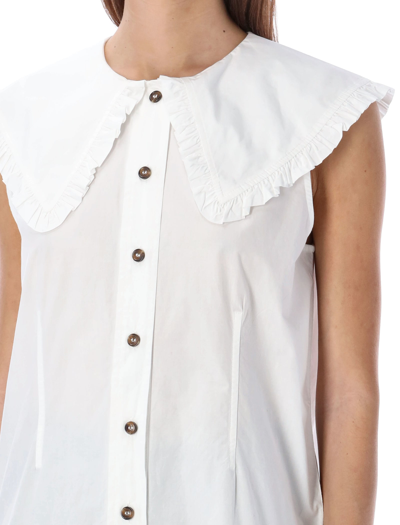 Shop Ganni Signature Collar Sleeveless Shirt In White